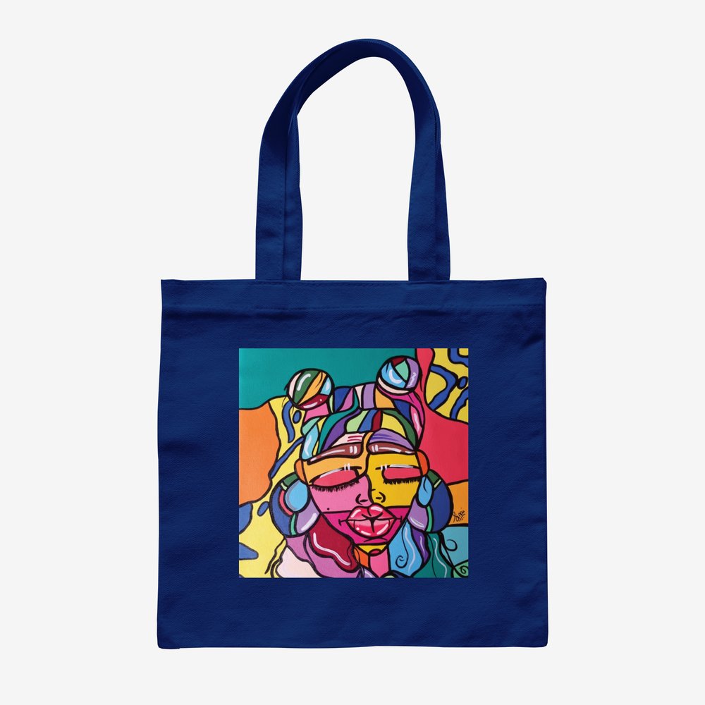 Blue Canvas Tote Bag with Original Artwork