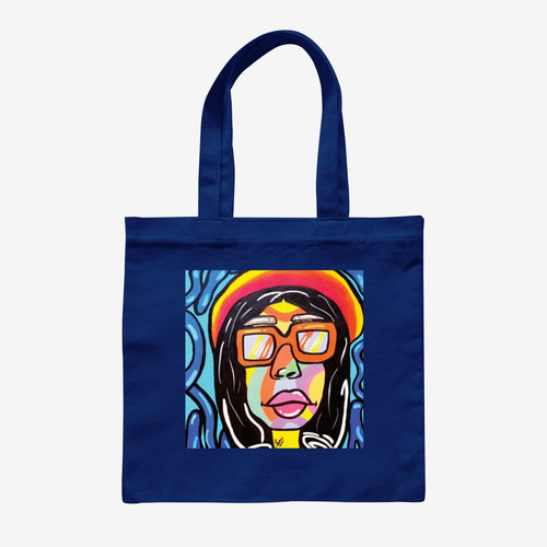 Blue Canvas Tote Bag with Original Artwork