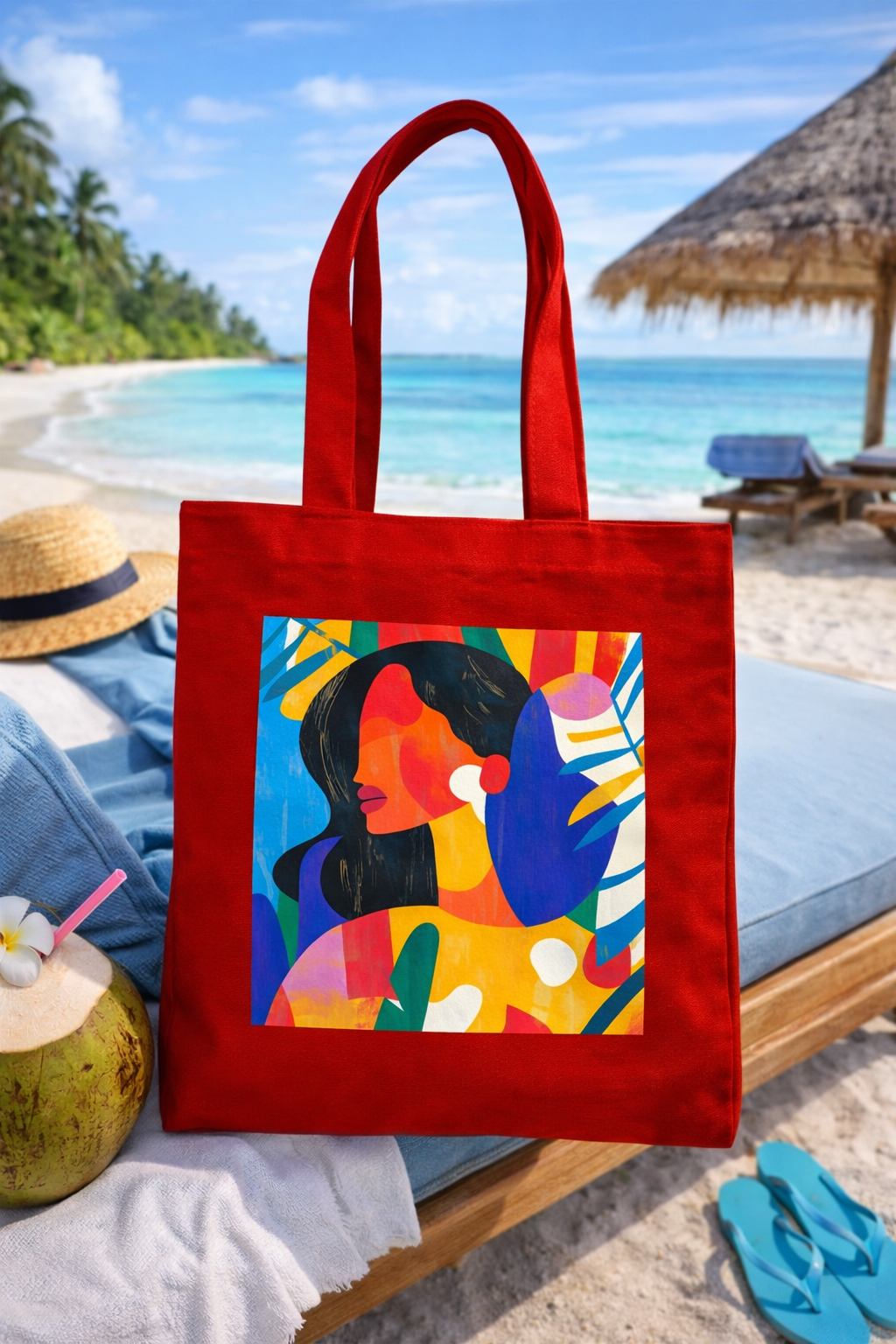 Red Canvas Tote Bag with Original Artwork