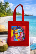 Red Canvas Tote Bag with Original Artwork
