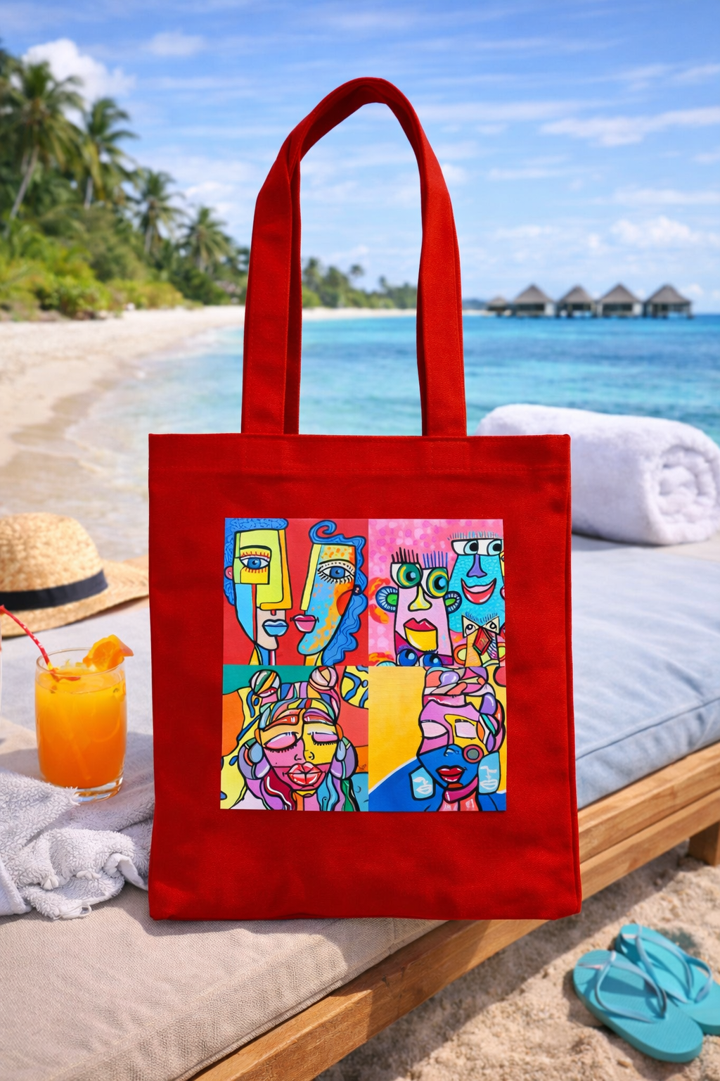 Red Canvas Tote Bag with Original Artwork