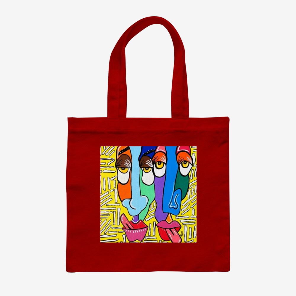 Red Canvas Tote Bag with Original Artwork