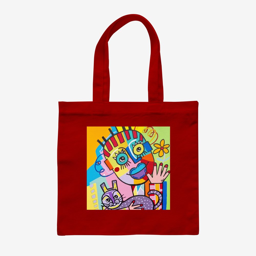 Red Canvas Tote Bag with Original Artwork