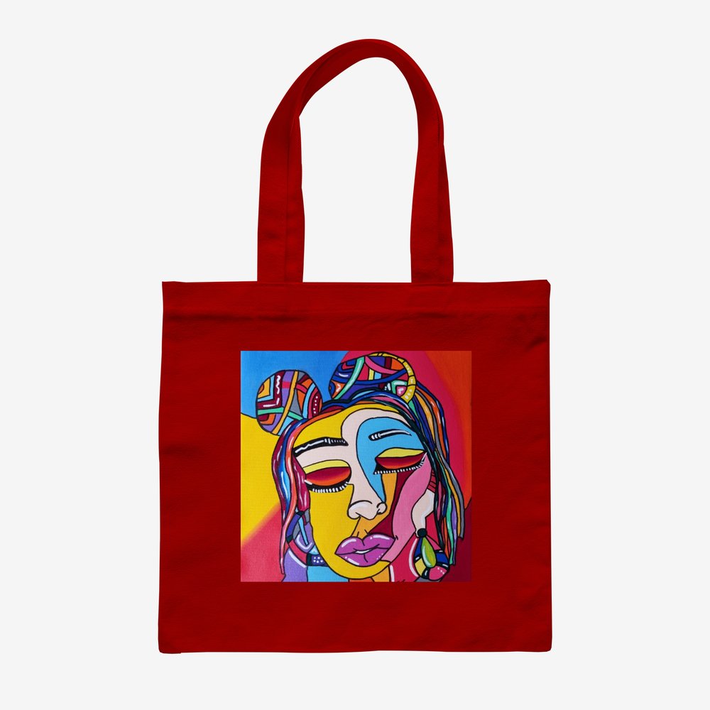 Red Canvas Tote Bag with Original Artwork
