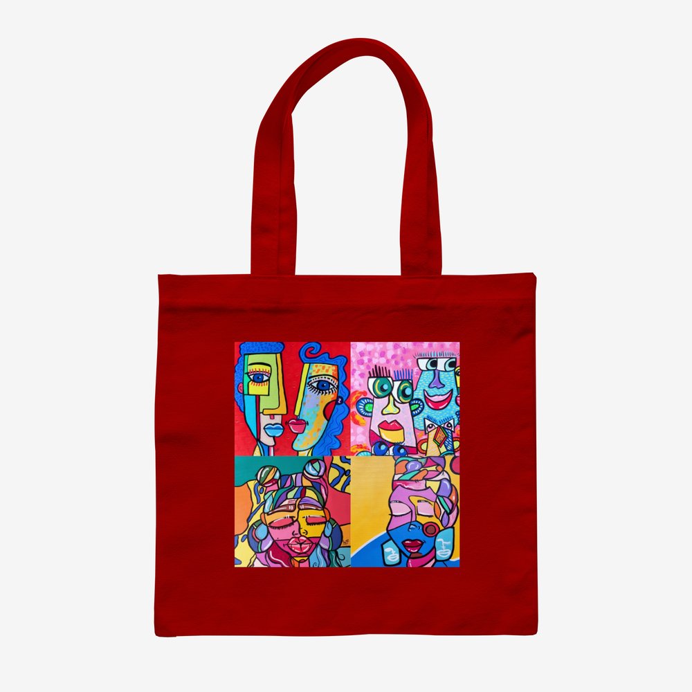 Red Canvas Tote Bag with Original Artwork